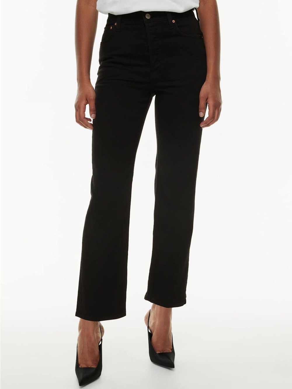 Denim Forum | Arlo High Rise Straight Jeans Black Size 26 Aritzia